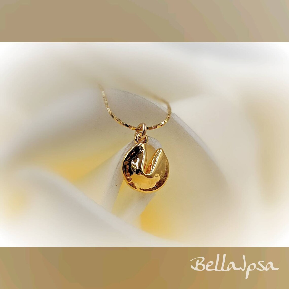 Small Fortune Cookie Necklace Sterling Silver & Gold Fortune Etsy