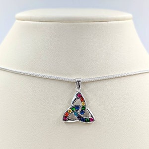 925 Silver Celtic Rainbow Trinity Necklace; Sterling Silver Celtic Knot; 925 Silver Chain with Celtic Trinity; Rainbow Triquetra Necklace