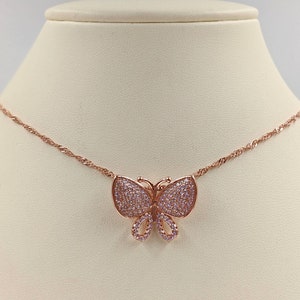 925 Rose Gold Butterfly Necklace; Sterling Butterfly Necklace w CZ Pave Detail; Butterfly Jewelry; Rose Gold Butterfly, Infinity Close