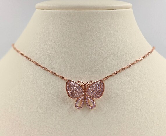 925 Rose Gold Butterfly Necklace; Sterling Butterfly