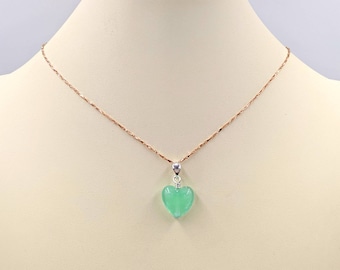 925 & Aquamarine Venetian Glass Heart Necklace with Rose Gold Chain; Blue Glass Heart Necklace; Blue Heart w Rose Gold Chain, Infinity Close