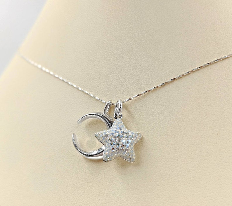 Swarovski Star and 925 Crescent Moon Necklace; Sterling Silver Crescent ...