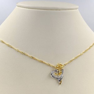 You Are My Sunshine Two Tone Pave Sunflower Heart Necklace; You Are My Sunshine Necklace; 925 Two Tone Sunflower CZ Necklace, Infinity Close