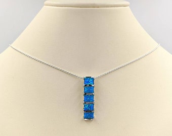 925 Opal Bar Drop; Blue Opal Bar Necklace; Bar Drop Necklace w Blue Opal; Blue Bar Drop Pendant; Sterling & Opal Bar Drop, Infinity Close