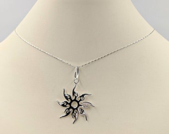 Silver Sun Necklace; 925 Sunrise Necklace; Sunburst Necklace; Sterling Sun Pendant Necklace; Starburst Necklace; Sun Pendant, Infinity Close