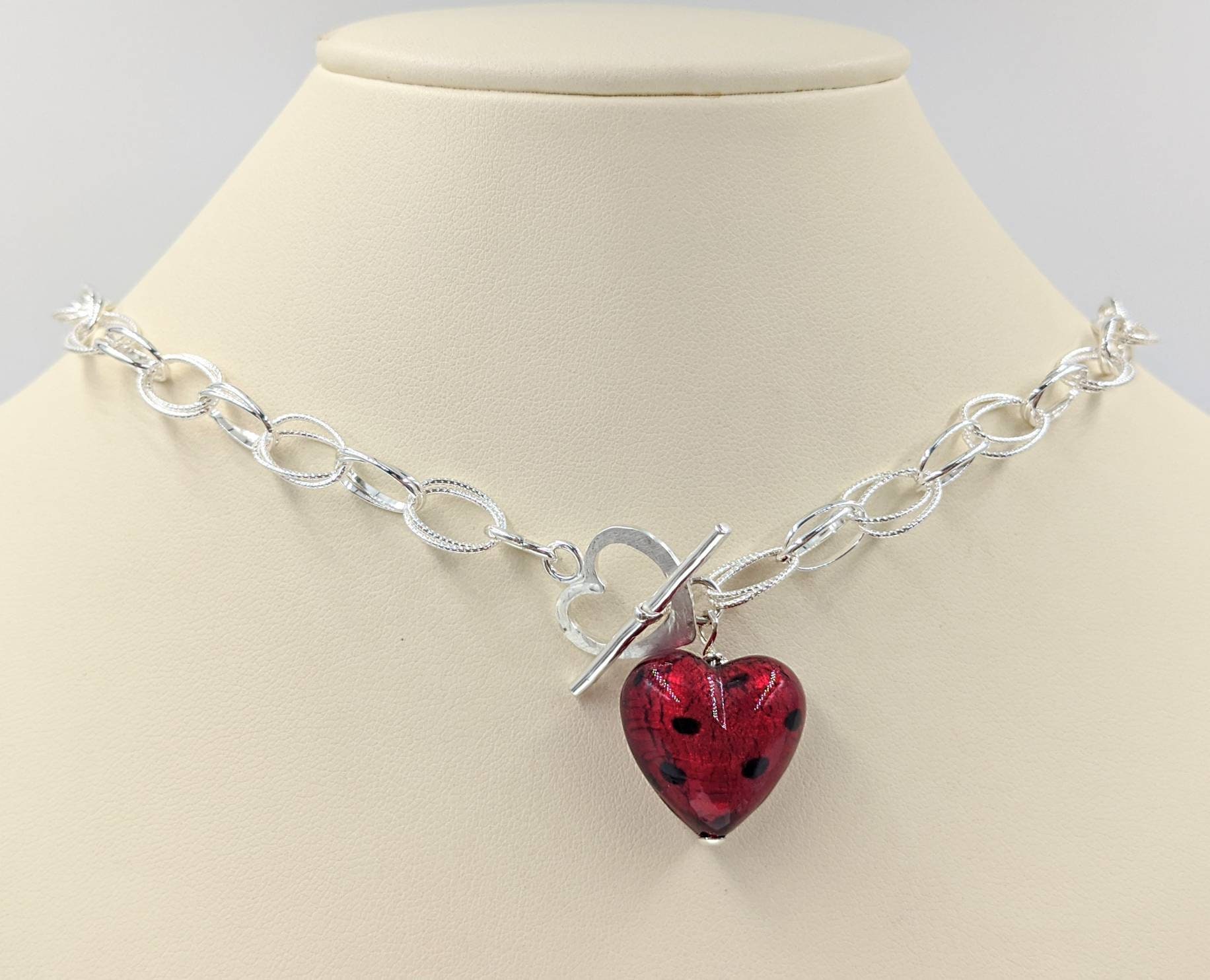 Sterling Silver Fancy Double Link Chain Necklace with Red Etsy