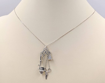 Chatelaine Pendant Necklace; Lariat w Scissors, Heart, Thimble, Hook Chatelaine Necklace; Sewing Necklace; Sewer's Necklace, Infinity Close
