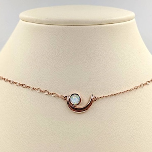 Opal Moon Necklace; Rose Gold Crescent Moon with White Opal & Infinity Chain; Opal Rose Gold Moon  Necklace; Moon Pendant, Infinity Close