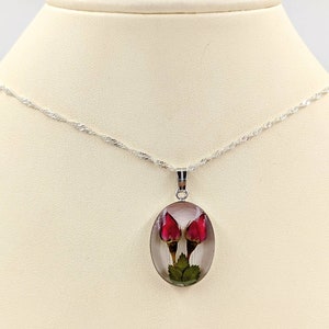 Sterling & Rose Flower Necklace; Rosebud Flower Pendant; 925 Real Rose Necklace; Genuine Rose Flower Necklace; Sterling Rose, Infinity Close