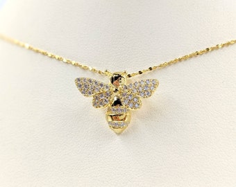 925 Gold Honey Bee 925 Necklace; Gold Bumble Bee Charm; Pave Gold Bee  Necklace; Gold Bumble Bee Pendant with CZ Pave Detail, Infinity Close
