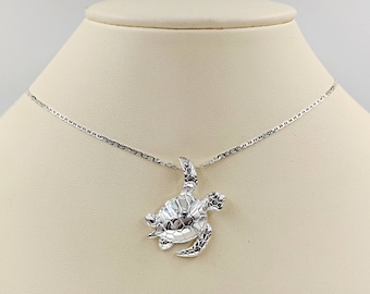 Sea Turtle Necklace; 925 Sterling Silver Turtle Necklace; Hanging Sea Turtle Necklace and Sterling Infinity Clasp Close, Easy On & Free Ship