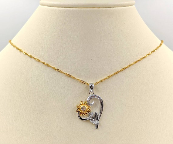 You Are My Sunshine Two Tone Pave Sunflower Heart Necklace You Are My Sunshine Necklace 925 CZ Two Tone Sunflower Necklace Infinity Close Etsy