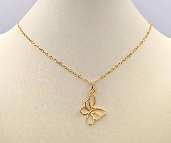 925 Gold Butterfly Necklace With Gold Butterfly Scalloped Detail