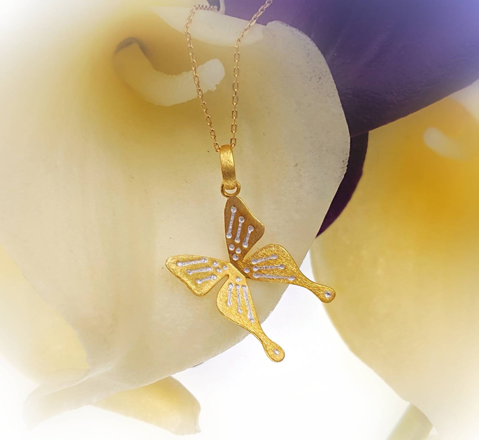 925 Gold Butterfly Necklace With Gold Butterfly & Diamond Cut Etsy