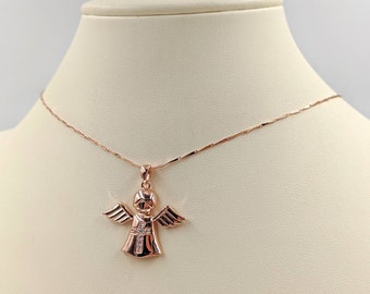 Pave Rose Gold Angel Necklace, 925 & Rose Gold Angel Pendant; Rose Angel Pendant; Rose Gold Angel Charm; Sterling Angel w CZ, Infinity Close