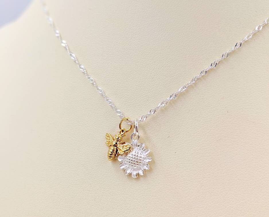 Flower And Bee Two Tone Pendant