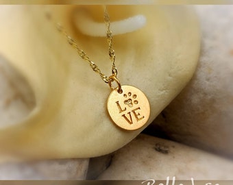 925 Gold Love Paw Necklace; Gold I Love My Dog Paw Print Pendant; Gold Paw Print Necklace; 925 Sterling Silver Puppy Paw, Infinity Close