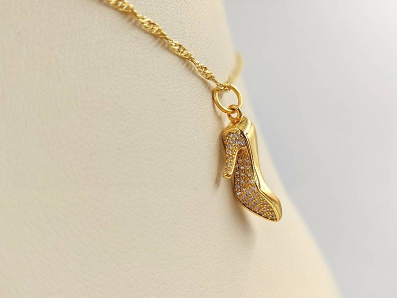 925 Pave Gold High Heel Necklace; Sterling Chain Necklace with Gold Pump High Heel; Gold Shoe Necklace; Gold Pump; order Stiletto; Gold Heel