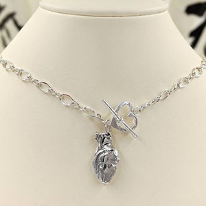 Toggle Necklace with 925 Sterling Anatomically Correct Heart; 925 Silver Anatomical Heart; Real Heart; Anatomical Heart, Infinity Close