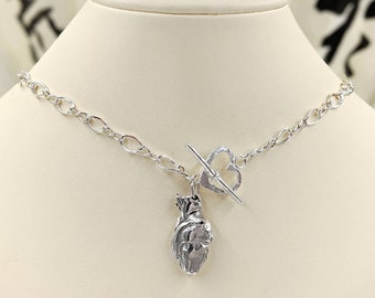 Toggle Necklace with 925 Sterling Anatomically Correct Heart; 925 Silver Anatomical Heart; Real Heart; Anatomical Heart, Infinity Close