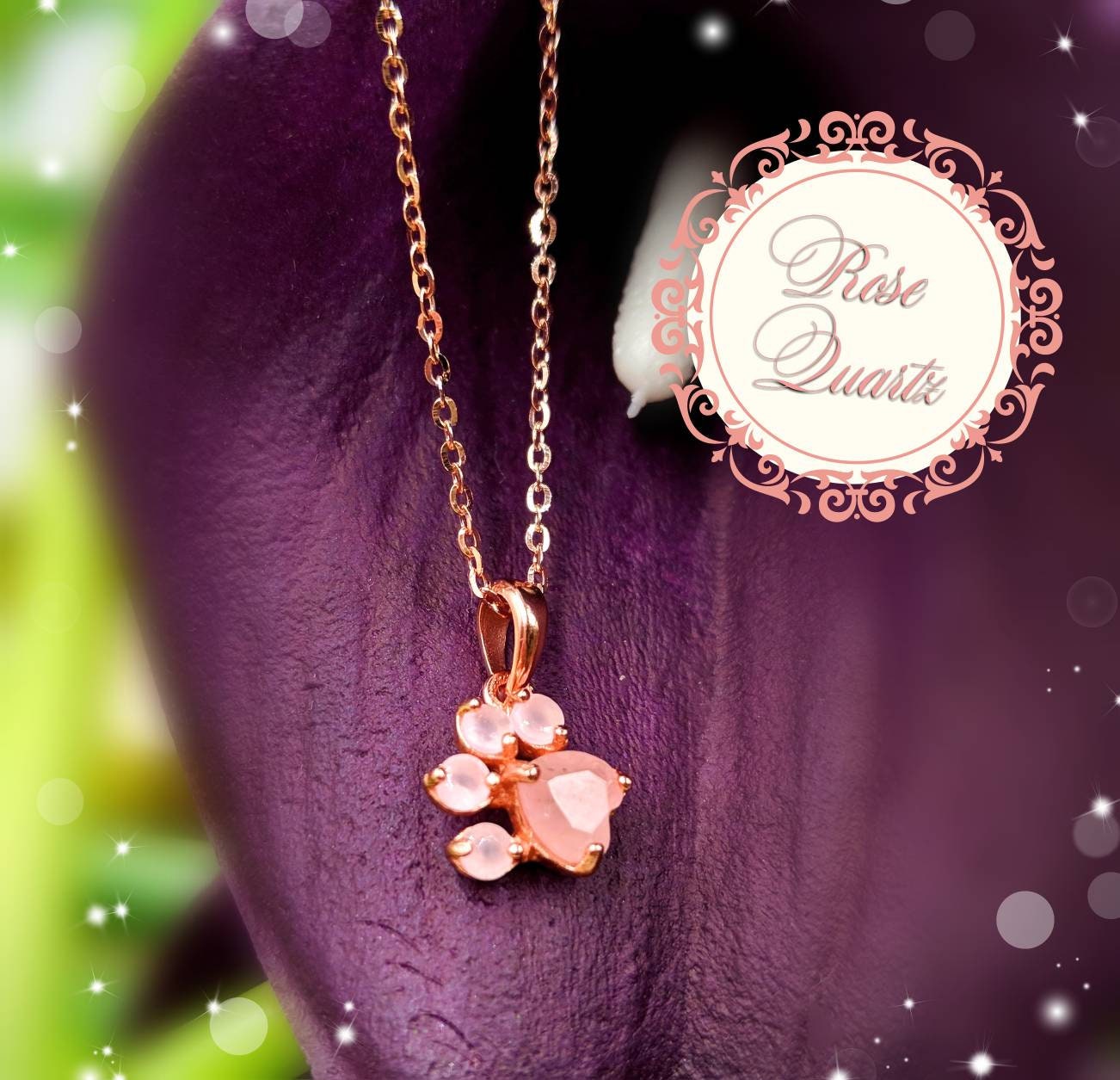 Trendy Cute Rose Gold Bear Paw Dog Cat Claw Pink Necklace shin