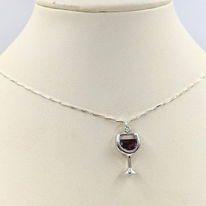 Sterling Silver Wine Glass Necklace; Red Wine Necklace; Necklace w Wine Glass; Sterling Silver Wine Glass Pendant; 925 Bartender Necklace