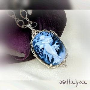 Mucha Agate Cameo Classic Victorian Cameo Necklace Blue Genuine Agate Cameo w 925 Filigree Setting & Sterling Chain Mucha, Infinity Close image 5