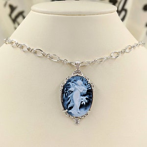 Mucha Agate Cameo; Classic Victorian Cameo Necklace; Blue Genuine Agate Cameo w 925 Filigree Setting & Sterling Chain; Mucha, Infinity Close