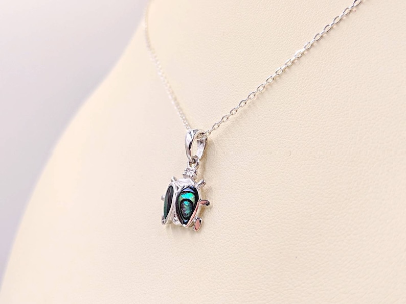 Ladybug Necklace-925 Sterling Silver and Abalone Shell Lady Bug w Sterling Silver Cable Chain /& Easy Grip Infinity Clasp and Link Close