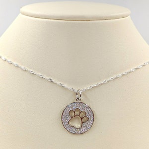 925 Silver Pave Paw Necklace; Pave CZ Dog Paw Pendant w Silver Chain; Paw Print Necklace; 925 Sterling Silver Puppy Paw, Infinity Close