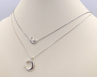 925 Moon Necklace; 925 Crescent Moon Layered Necklace; Double Chain Layer Necklace; Two Chain Moon and Star Pendant Necklace, Infinity Close
