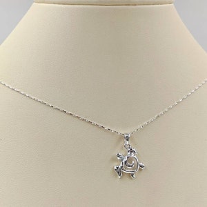 Sea Turtle Necklace; Turtle Jewelry;925 Sterling Silver Chain Necklace w Hanging Sea Turtle and Sterling Infinity Close, Easy On & Free Ship