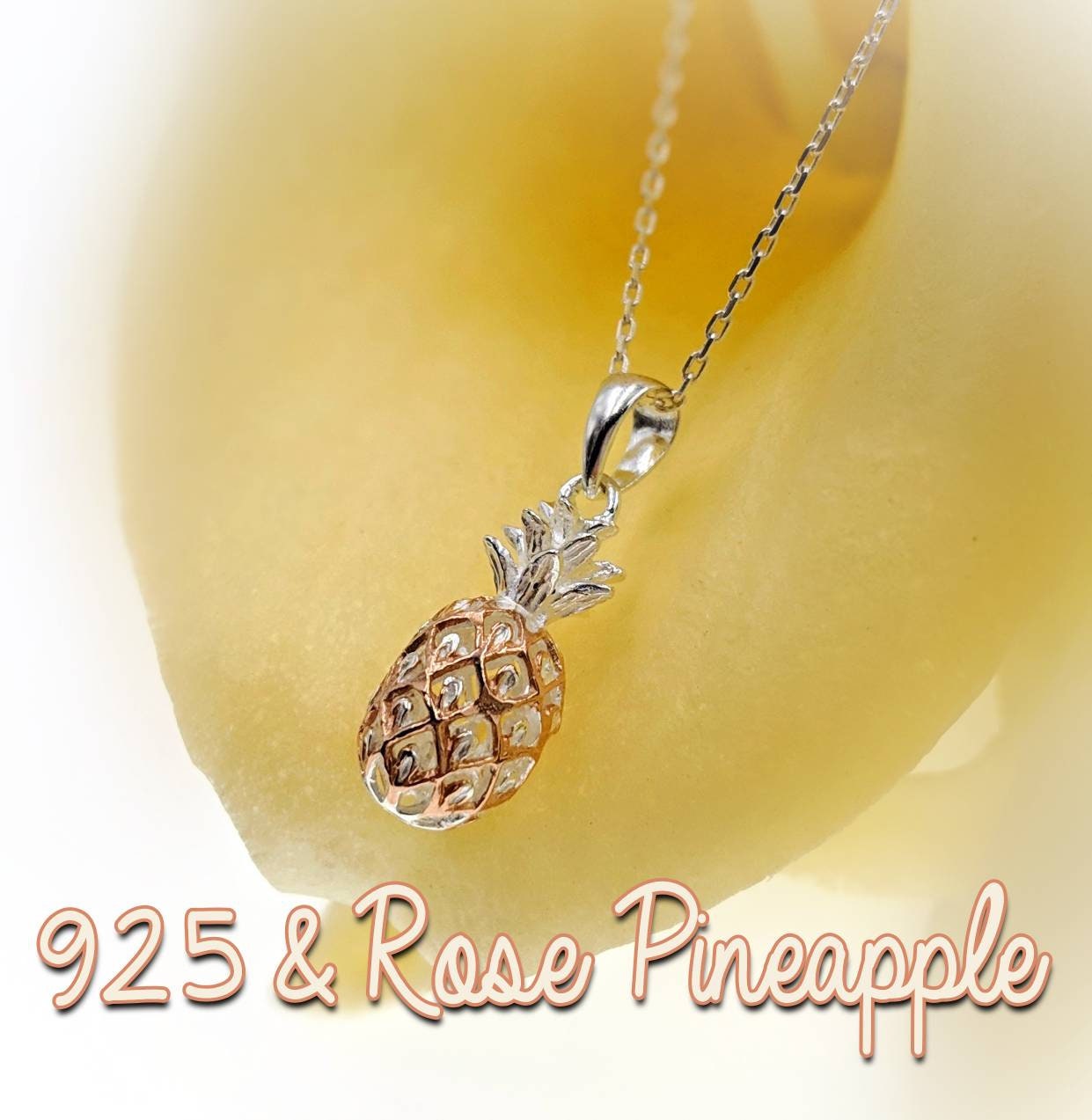 Pineapple Necklace Two Tone Pineapple Rose Gold Pineapple Etsy