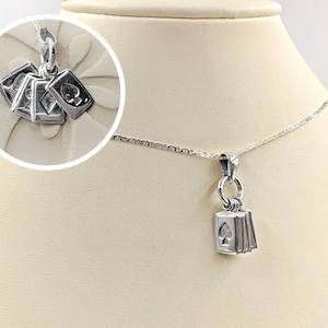 Silver Stack of Cards 925 Necklace; Playing Card Necklace; Joker Card Necklace; Deck of Cards Pendant; Ace of Spades Charm, Infinity Close