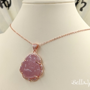 Rose Gold Jade Buddha; 925 Buddha Necklace; Rose Gold Buddha Necklace; Pink Jade Buddha Pendant; Jade Buddha, Infinity Close