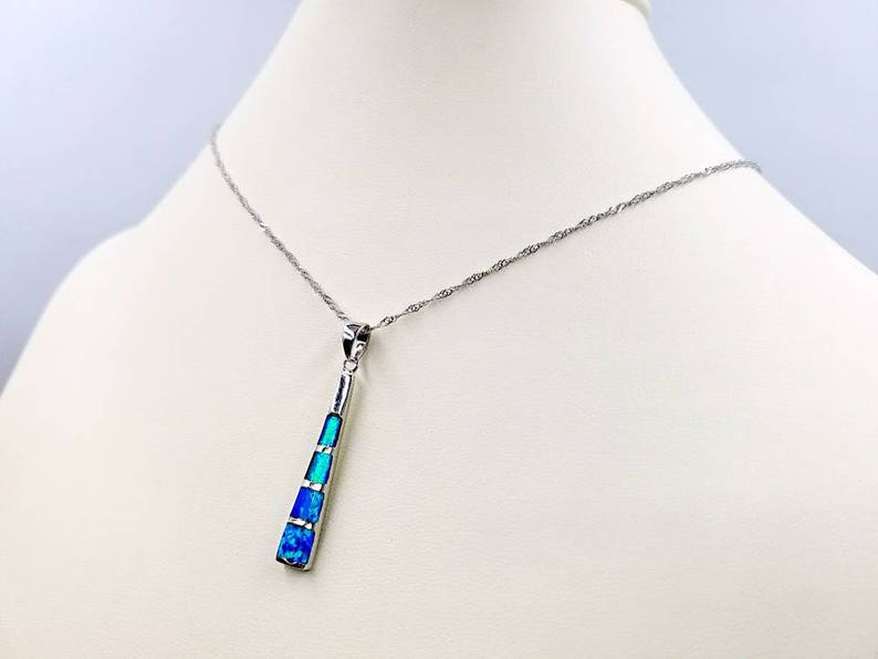 Blue Opal and Sterling Silver Bar Drop Necklace Set w Matching Opal Bar Drop Earrings; Sterling Silver Rope Twist Chain and Infinity Clasp