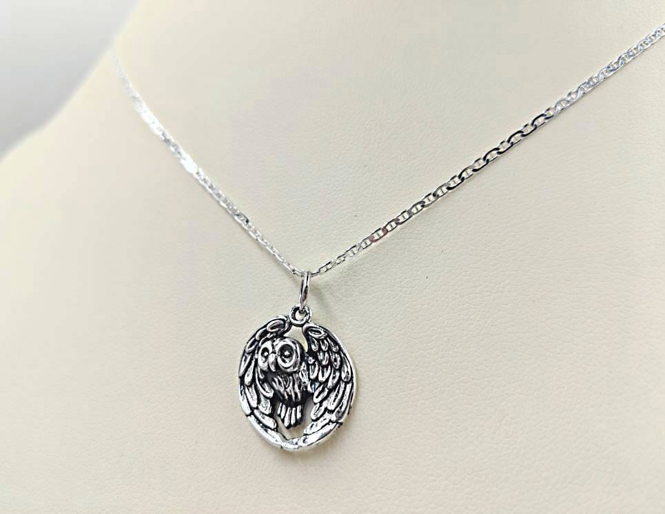 925 Silver Owl Necklace; 925 Sterling Owl Charm on Mariner Chain; Sterling Silver Owl Jewelry; Hoot 