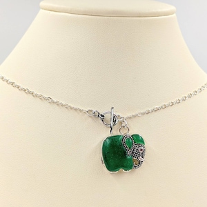 Jade & 925 Lucky Elephant Toggle Necklace; Green Jade Elephant Pendant; Sterling Silver Jade Elephant; Marscaite and Jade Elephant Toggle