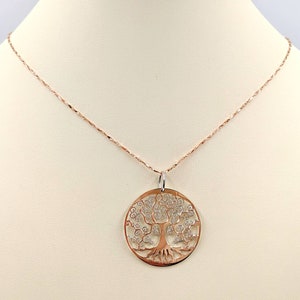 14K Rose Gold Plated Tree of Life Necklace; 925 Sterling and Rose ...