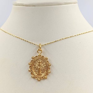 Gold Vermeil Virgin Mary Pendant Necklace; Gold Virgin Mary Necklace; Catholic Virgin Mary Necklace; 925 Sterling Gold Plated Virgin Mary