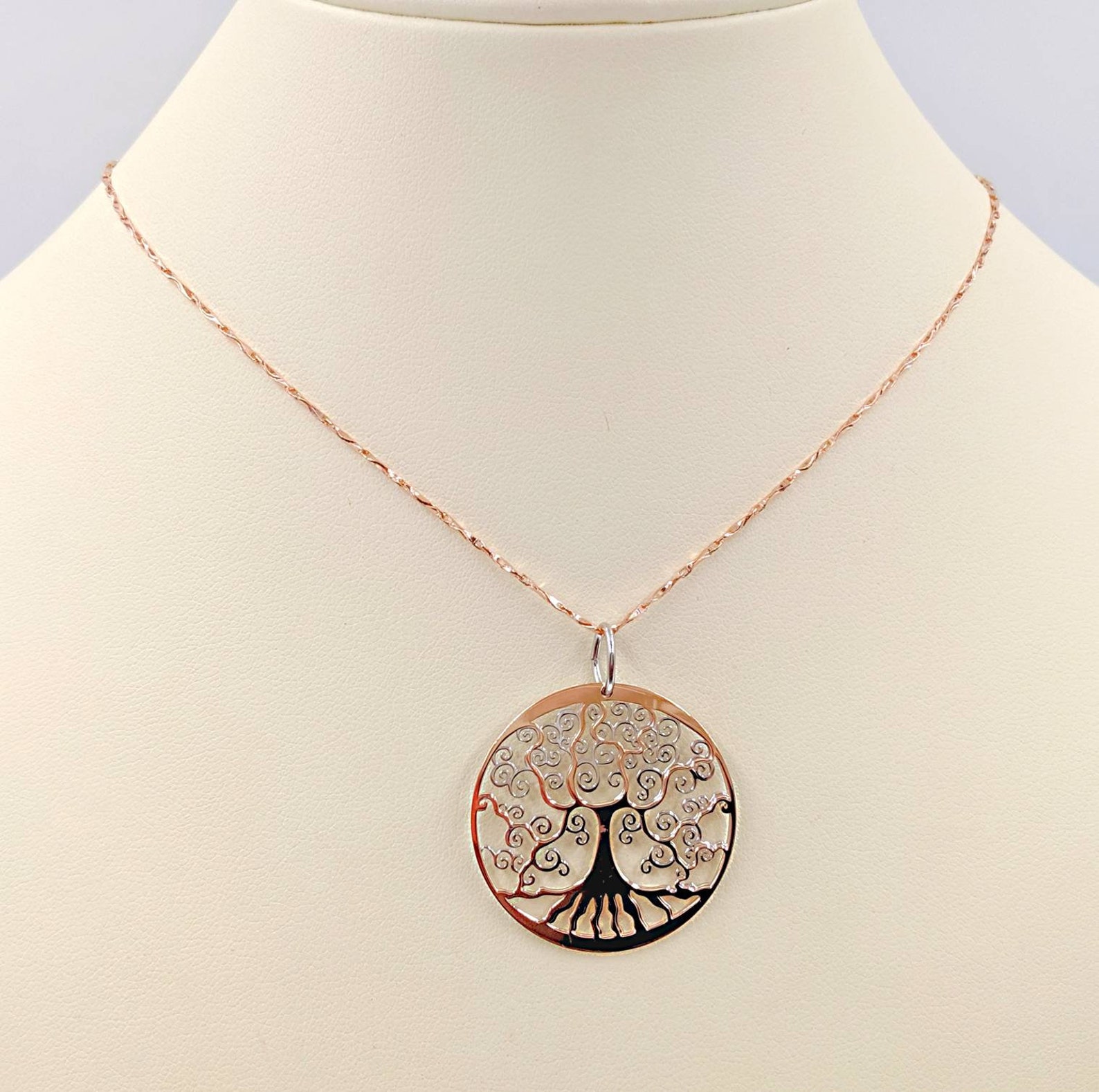 14K Rose Gold Plated Tree of Life Necklace; 925 Sterling and Rose ...