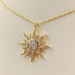 Pave Gold Sun Necklace; 925 Sunrise Necklace; Sunburst Necklace; Gold Sun Necklace; CZ Starburst Necklace; Gold Sun Pendant, Infinity Close