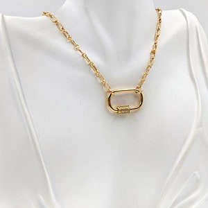 924 Pave Carabiner Clasp Necklace; Carabiner Necklace; Skydivers Clasp Necklace; Babylock Clasp Necklace; Necklace with Gold Carabiner Clasp