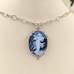 Mucha Agate Cameo Classic Victorian Cameo Necklace Blue Genuine Agate Cameo w 925 Filigree Setting & Sterling Chain Mucha, Infinity Close image 6