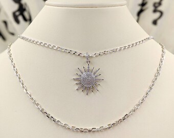 Gelaagde sterketting; 925 Starburst-ketting; Pave ster hanger; Twee lagen Starburst ketting; 925 Zonneketting met twee kettingen, Infinity Close