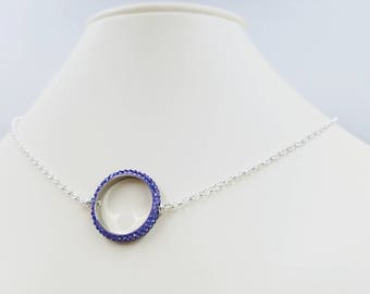 Sterling Silver Figaro or Rolo Chain Necklace with Swarovski Crystal Pave Eternity Circle Ring Center and Infinity Link and Lobster Closure