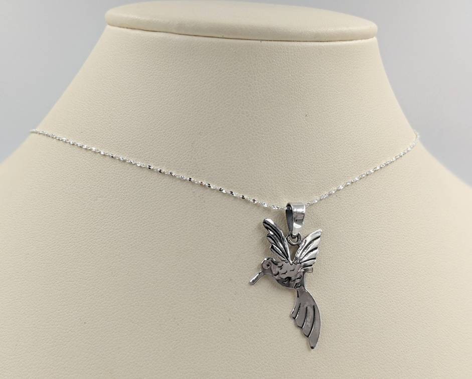 Collana colibrì; Ciondolo colibrì in argento sterling 925 e catena 925; Collana di colibrì in argento 925; Collana con uccello, chiusura all'infinito - Italia