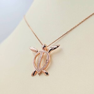 Rose Gold Sea Turtle Necklace; 925 Sterling & Rose Turtle, 925 Rose Necklace w Hanging Sea Turtle; Rose Turtle Pendant with Infinity Close