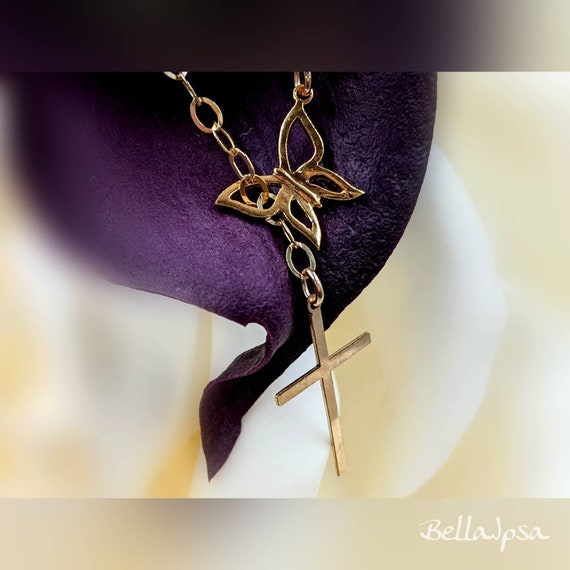 Butterfly and cheap cross necklace