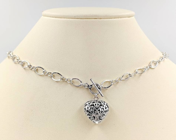 925 Sterling Silver Heart Toggle Necklace; Heart Toggle